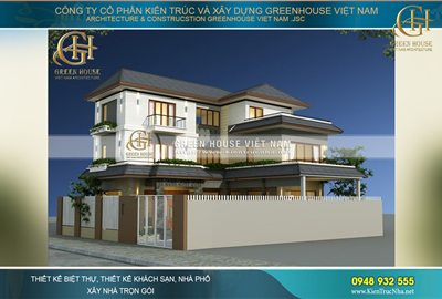 Biệt thự 3 tầng hình chữ L mặt tiền rộng 15m kiến trúc hiện đại