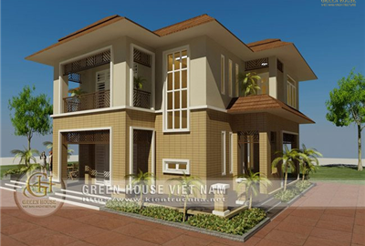 Thiết kế biệt thự 2 tầng diện tích 120m2 mặt tiền 12m hiện đại