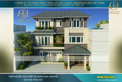 Biệt thự 3 tầng mái thái mặt tiền rộng 12m đẹp tại Bắc Giang