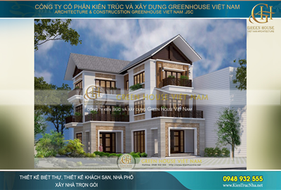 Thiết kế biệt thự 3 tầng hiện đại hình chữ L đẹp tại Bắc Giang
