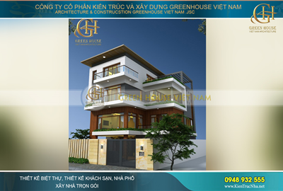 Thiết kế biệt thự 4 tầng hiện đại thiết kế hình chữ L tại Bắc Giang