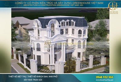 Biệt thự cổ điển 3 tầng 1 tum với hệ mái mansard đẹp quyền lực