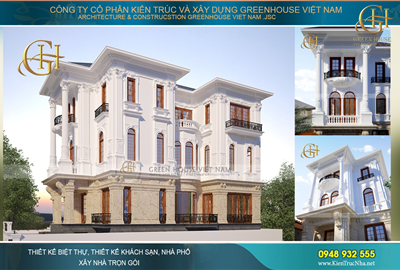 Thiết kế biệt thự tân cổ điển 1 tầng trệt, 3 tầng lầu đẹp hoàn mỹ tại Bắc Giang
