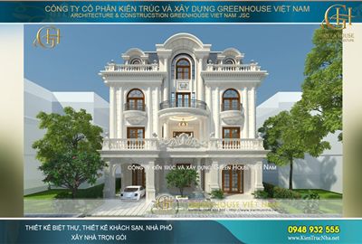 Thiết kế biệt thự tân cổ điển 3 tầng 1 tum đẹp hoàn mỹ tại Bắc Giang