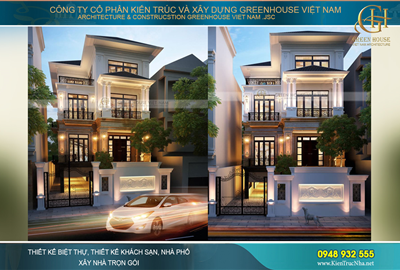 Thiết kế biệt thự phố 3 tầng phong cách tân cổ điển đẹp sang trọng tại Hà Nội