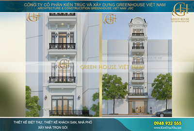 Thiết kế nhà ống kết hợp kinh doanh 6 tầng tân cổ điển tại Bắc Giang