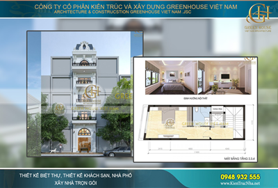 Thiết kế nhà phố 4 tầng 1 tum phong cách tân cổ điển tại Hà Nội