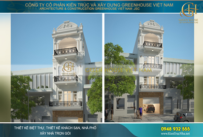 Thiết kế nhà phố 3 tầng 1 tum phong cách tân cổ điển tại Bắc Giang