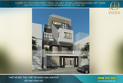 Thiết kế nhà phố 4 tầng mặt tiền rộng 14m phong cách hiện đại