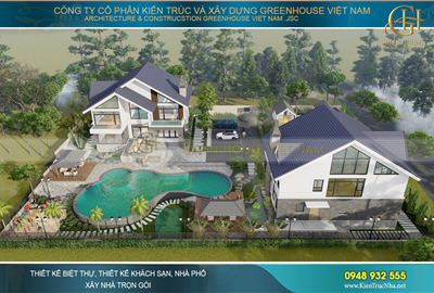 Thiết kế kiến trúc villa nghỉ dưỡng 2 tầng đẹp, sang trọng tại Sóc Sơn